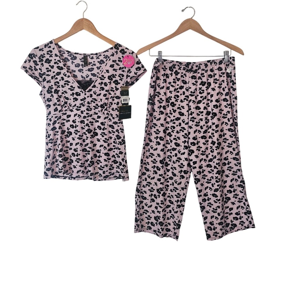 Marilyn Monroe Intimates NWT 2-Piece Pink Floral Pajama Set Size M Lace Trim